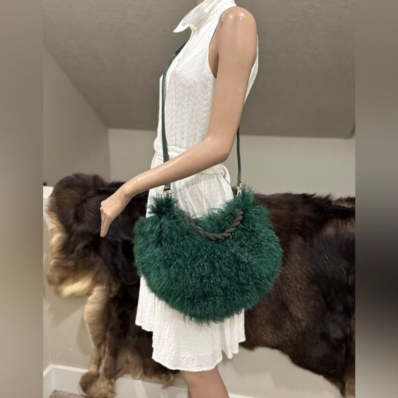 Genuine Mongolian Lamb Fur Handmade Top Handles Half Moon Slouchy Bag/ Crossbody - Picture 11 of 16